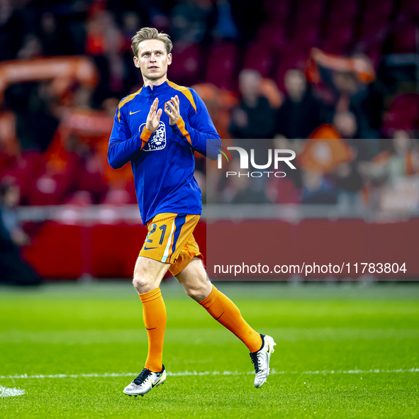 Netherlands midfielder Frenkie de Jong participates in the match between the Netherlands and Hungary at the Johan Cruijff ArenA for the UEFA...