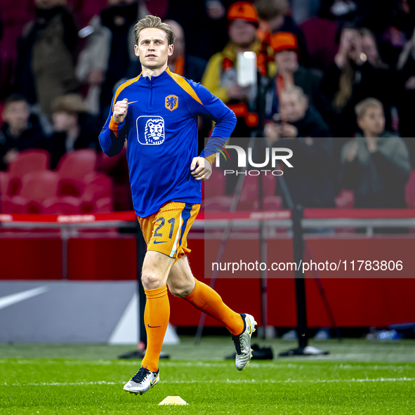 Netherlands midfielder Frenkie de Jong participates in the match between the Netherlands and Hungary at the Johan Cruijff ArenA for the UEFA...