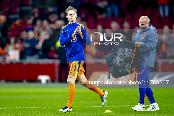 Netherlands midfielder Frenkie de Jong participates in the match between the Netherlands and Hungary at the Johan Cruijff ArenA for the UEFA...