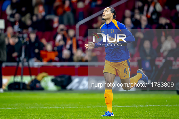 Netherlands defender Virgil van Dijk participates in the match between the Netherlands and Hungary at the Johan Cruijff ArenA for the UEFA N...