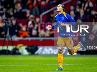 Netherlands defender Virgil van Dijk participates in the match between the Netherlands and Hungary at the Johan Cruijff ArenA for the UEFA N...