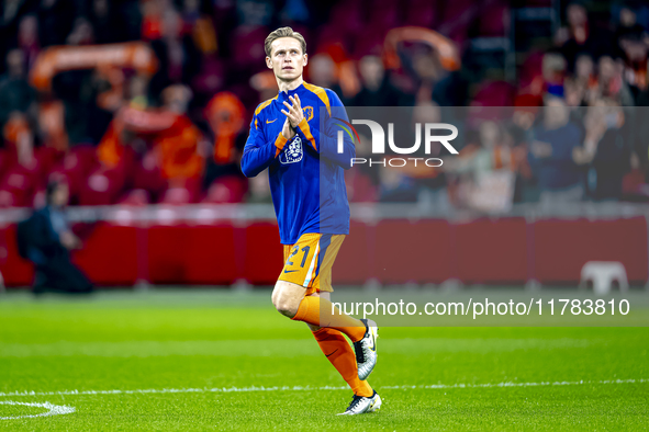 Netherlands midfielder Frenkie de Jong participates in the match between the Netherlands and Hungary at the Johan Cruijff ArenA for the UEFA...