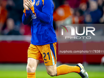 Netherlands midfielder Frenkie de Jong participates in the match between the Netherlands and Hungary at the Johan Cruijff ArenA for the UEFA...