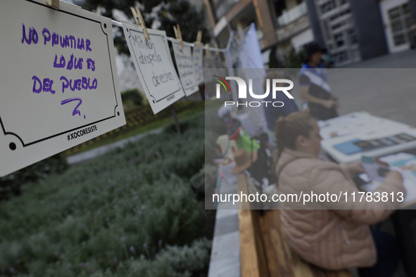 Residents of the town of Xoco in Coyoacan, Mexico City, protest outside the Mitikah shopping mall in Mexico City, Mexico, on November 16, 20...