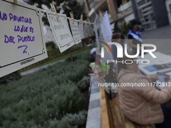 Residents of the town of Xoco in Coyoacan, Mexico City, protest outside the Mitikah shopping mall in Mexico City, Mexico, on November 16, 20...