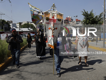 Residents of the town of Xoco in Coyoacan, Mexico City, protest outside the Mitikah shopping mall in Mexico City, Mexico, on November 16, 20...