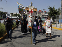 Residents of the town of Xoco in Coyoacan, Mexico City, protest outside the Mitikah shopping mall in Mexico City, Mexico, on November 16, 20...