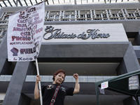 Residents of the town of Xoco in Coyoacan, Mexico City, protest outside the Mitikah shopping mall in Mexico City, Mexico, on November 16, 20...