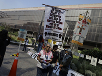 Residents of the town of Xoco in Coyoacan, Mexico City, protest outside the Mitikah shopping mall in Mexico City, Mexico, on November 16, 20...