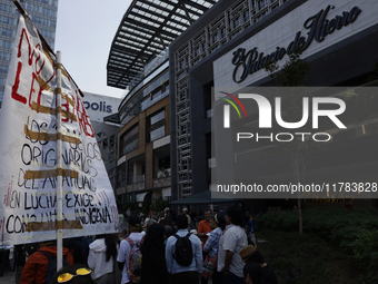 Residents of the town of Xoco in Coyoacan, Mexico City, protest outside the Mitikah shopping mall in Mexico City, Mexico, on November 16, 20...