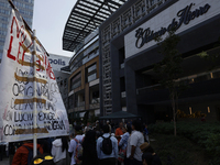 Residents of the town of Xoco in Coyoacan, Mexico City, protest outside the Mitikah shopping mall in Mexico City, Mexico, on November 16, 20...