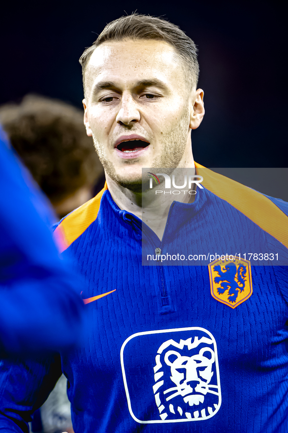 Netherlands midfielder Teun Koopmeiners participates in the match between the Netherlands and Hungary at the Johan Cruijff ArenA for the UEF...