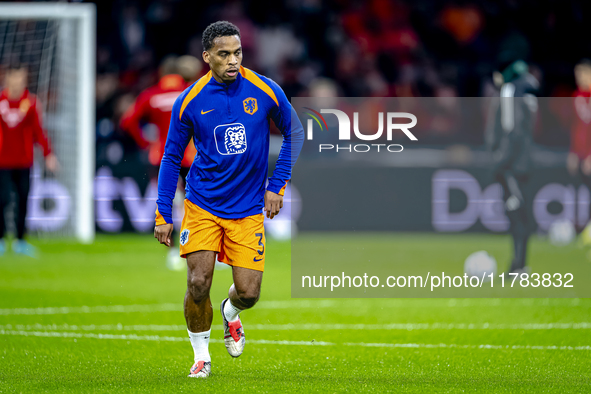 Netherlands defender Jurrien Timber plays during the match between the Netherlands and Hungary at the Johan Cruijff ArenA for the UEFA Natio...