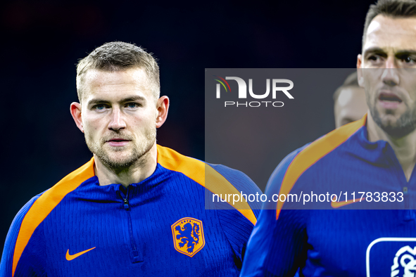 Netherlands defender Matthijs de Ligt participates in the match between the Netherlands and Hungary at the Johan Cruijff ArenA for the UEFA...