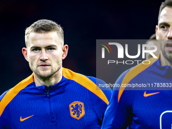 Netherlands defender Matthijs de Ligt participates in the match between the Netherlands and Hungary at the Johan Cruijff ArenA for the UEFA...