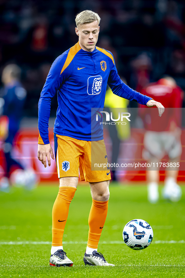 Netherlands defender Jan-Paul van Hecke participates in the match between the Netherlands and Hungary at the Johan Cruijff ArenA for the UEF...