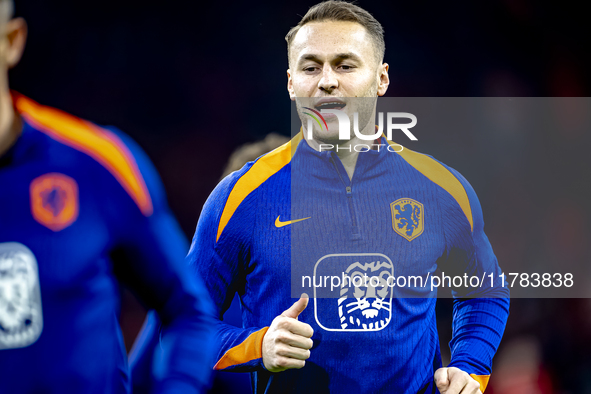 Netherlands midfielder Teun Koopmeiners participates in the match between the Netherlands and Hungary at the Johan Cruijff ArenA for the UEF...