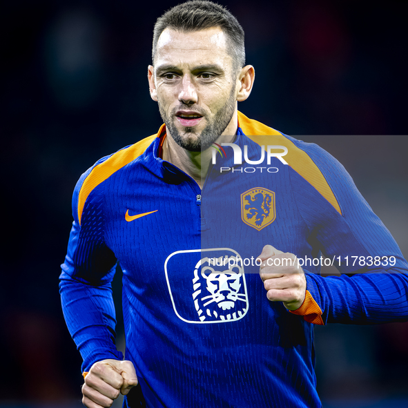 Netherlands defender Stefan de Vrij participates in the match between the Netherlands and Hungary at the Johan Cruijff ArenA for the UEFA Na...