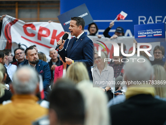 KRAKOW, POLAND - NOVEMBER 16:
Members of the right-wing political party New Hope hold a banner reading 'CPK in Poland, not in Berlin' during...