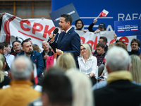 KRAKOW, POLAND - NOVEMBER 16:
Members of the right-wing political party New Hope hold a banner reading 'CPK in Poland, not in Berlin' during...