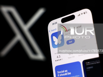 X logo displayed on a laptop screen and Bluesky Social on App Store displayed on a phone screen are seen in this illustration photo taken in...