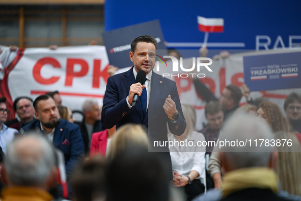 KRAKOW, POLAND - NOVEMBER 16:
Members of the right-wing political party New Hope hold a banner reading 'CPK in Poland, not in Berlin' during...