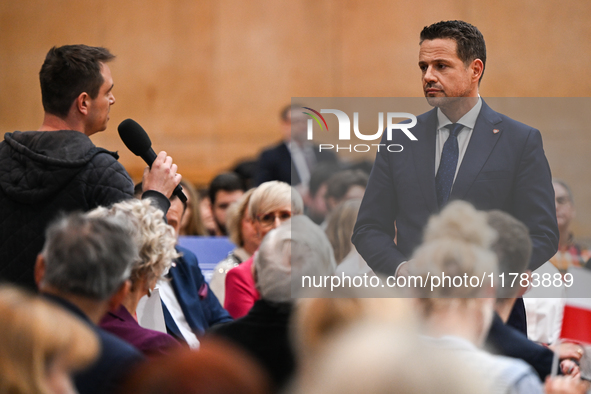 KRAKOW, POLAND - NOVEMBER 16:
Mayor of Warsaw Rafal Trzaskowski during a meeting with voters at Nowa Huta's Hala Com-Com Zone, on November 1...