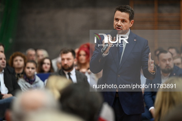 KRAKOW, POLAND - NOVEMBER 16:
Mayor of Warsaw Rafal Trzaskowski during a meeting with voters at Nowa Huta's Hala Com-Com Zone, on November 1...