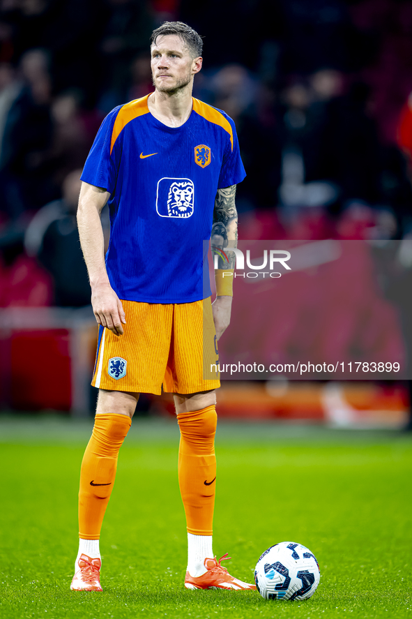 Netherlands forward Wout Weghorst participates in the match between the Netherlands and Hungary at the Johan Cruijff ArenA for the UEFA Nati...