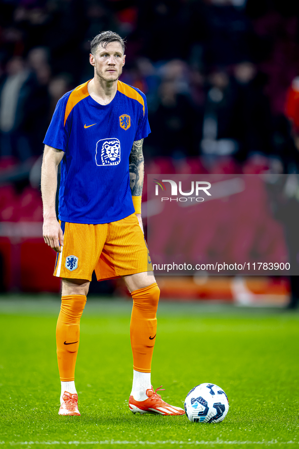 Netherlands forward Wout Weghorst participates in the match between the Netherlands and Hungary at the Johan Cruijff ArenA for the UEFA Nati...