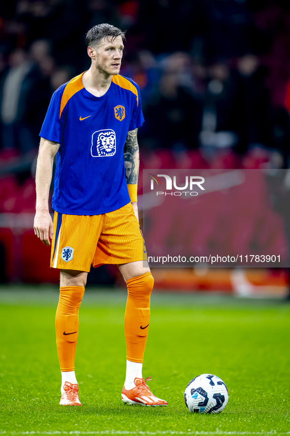 Netherlands forward Wout Weghorst participates in the match between the Netherlands and Hungary at the Johan Cruijff ArenA for the UEFA Nati...