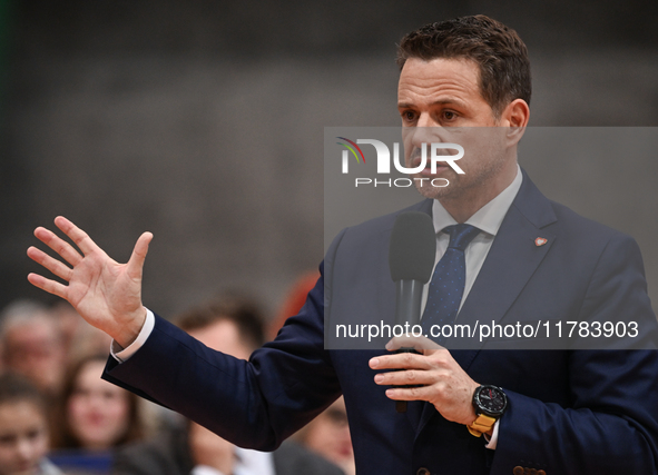 KRAKOW, POLAND - NOVEMBER 16:
Mayor of Warsaw Rafal Trzaskowski during a meeting with voters at Nowa Huta's Hala Com-Com Zone, on November 1...