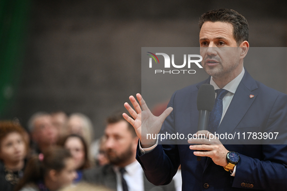 KRAKOW, POLAND - NOVEMBER 16:
Mayor of Warsaw Rafal Trzaskowski during a meeting with voters at Nowa Huta's Hala Com-Com Zone, on November 1...