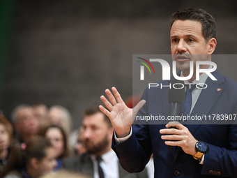 KRAKOW, POLAND - NOVEMBER 16:
Mayor of Warsaw Rafal Trzaskowski during a meeting with voters at Nowa Huta's Hala Com-Com Zone, on November 1...