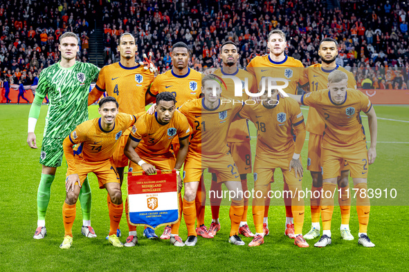 The Netherlands team poses for a photo during the match between the Netherlands and Hungary at the Johan Cruijff ArenA for the UEFA Nations...