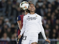 Maelle Lakrar of Real Madrid and Ewa Pajor of FC Barcelona are in action during the LIGA F match between Real Madrid and FC Barcelona at Alf...