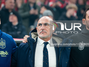 Luis de la Fuente is the head coach of Spain during the UEFA Nations League 2024/25 League A Group A4 match between Denmark and Spain at Par...