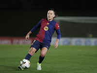 Claudia Pina of FC Barcelona plays during the LIGA F match between Real Madrid and FC Barcelona at Alfredo Di Stefano stadium in Madrid, Spa...