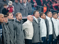 Brian Riemer, the head coach of Denmark, stands during the UEFA Nations League 2024/25 League A Group A4 match between Denmark and Spain at...