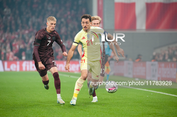 Mikel Oyarzabal of Spain controls the ball during the Nations League Round 5 match between Denmark and Spain at Parken Stadium in Copenhagen...