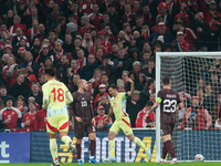 Mikel Oyarzabal of Spain celebrates the team's first goal during the Nations League Round 5 match between Denmark and Spain at Parken Stadiu...