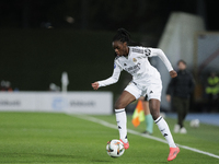 Naomie Feller of Real Madrid controls the ball during the LIGA F match between Real Madrid and FC Barcelona at Alfredo Di Stefano stadium in...