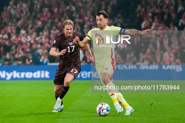 Mikel Oyarzabal of Spain controls the ball during the Nations League Round 5 match between Denmark and Spain at Parken Stadium in Copenhagen...