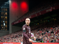 Christian Eriksen of Denmark participates in the Nations League Round 5 match between Denmark and Spain at Parken Stadium in Copenhagen, Den...