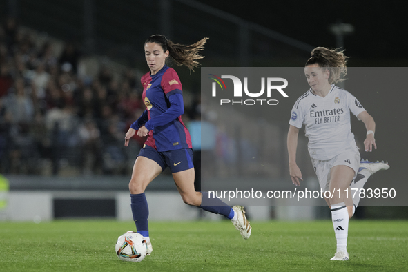 Aitana Bonmati of FC Barcelona is in action during the LIGA F match between Real Madrid and FC Barcelona at Alfredo Di Stefano stadium in Ma...