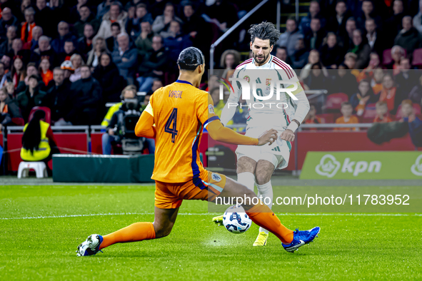 Hungary midfielder Dominik Szoboszlai and Netherlands defender Virgil van Dijk play during the match between the Netherlands and Hungary at...