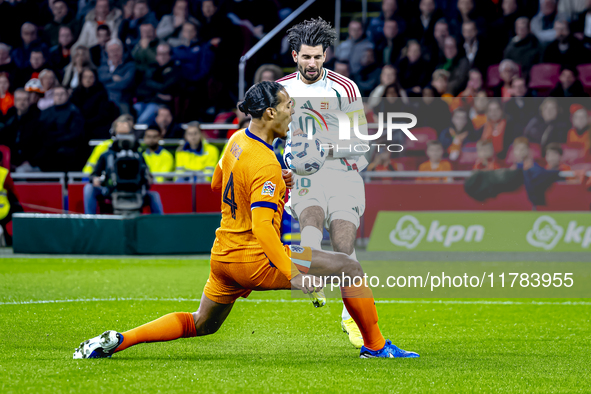 Hungary midfielder Dominik Szoboszlai and Netherlands defender Virgil van Dijk play during the match between the Netherlands and Hungary at...