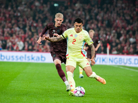 Pedro Porro of Spain controls the ball during the Nations League Round 5 match between Denmark and Spain at Parken Stadium in Copenhagen, De...