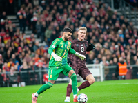 David Raya of Spain controls the ball during the Nations League Round 5 match between Denmark and Spain at Parken Stadium in Copenhagen, Den...