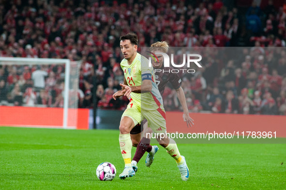 Mikel Oyarzabal of Spain controls the ball during the Nations League Round 5 match between Denmark and Spain at Parken Stadium in Copenhagen...